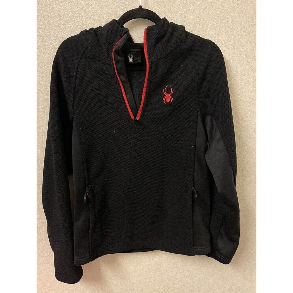 Spyder Hoodie Mens Small Black Pullover 1/4 Zip Hooded Zip Pockets Active​​